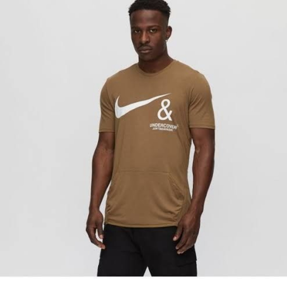Nike Short Sleeve Logo Tee in Brown with White Swoosh